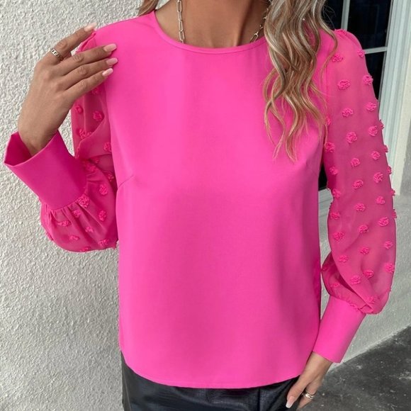 Pink Preppy Womens swiss dot long sleeved Blouse - Picture 3 of 5